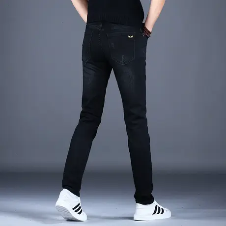 2023新款男士黑色牛仔裤潮牌男春百搭休闲长裤修身小脚裤子男韩版图片