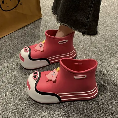 时尚卡通时装雨靴女外穿2023年夏季新款防水台厚底防滑圆头短筒靴商品大图