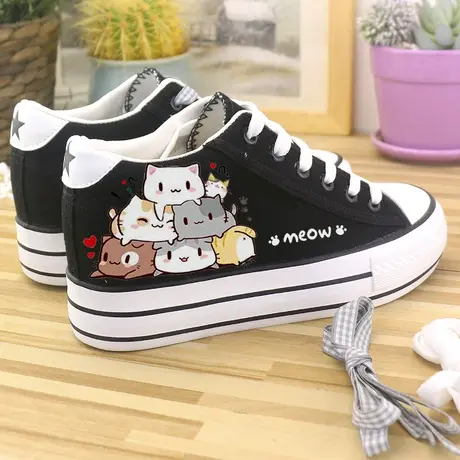 低帮帆布鞋女鞋厚底内增高2023夏秋新款小白鞋女学生韩版皮面球鞋商品大图