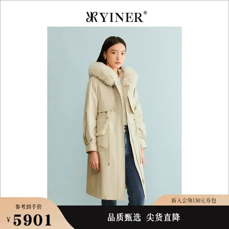 YINER音儿专选女装冬季狐狸毛皮皮草大衣拼貂派克服商品大图