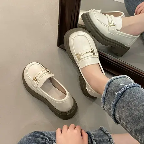 厚底乐福鞋女款2024年新款春季增高女鞋小皮鞋百搭鞋子黑色单鞋商品大图