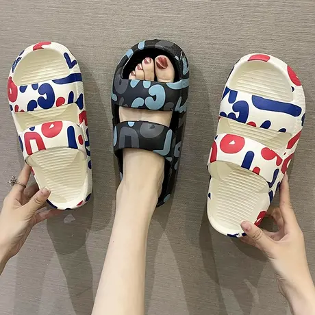 拖鞋女夏季新款时尚字母印花厚底踩屎感防滑外穿沙滩凉拖鞋ins潮商品大图