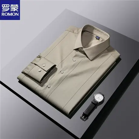 罗蒙春秋季长袖衬衫男商务休闲高级感抗皱弹力竹纤维大宽条纹衬衣图片