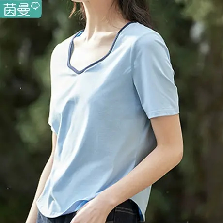茵曼旗舰店官方官网短袖正肩t恤女上衣夏天别致短款小众特价清仓图片