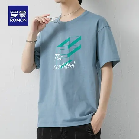 罗蒙男士纯棉短袖T恤夏季薄款印花圆领大码男装上衣服冰丝半袖体t图片