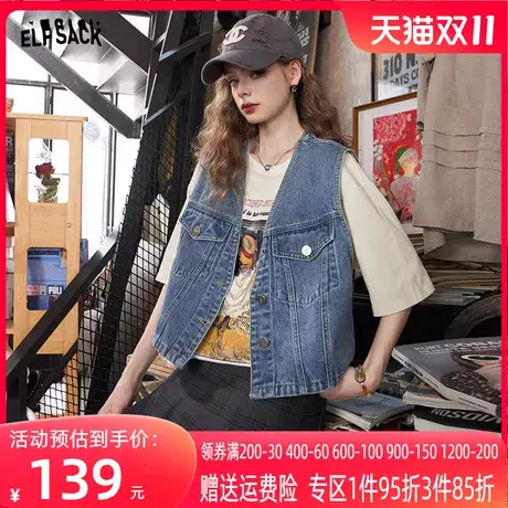妖精的口袋复古牛仔马甲女2023秋季新款v领短款小个子无袖上衣潮商品大图