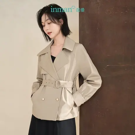 【商场同款】茵曼2023春女装新款气质通勤卡其灰腰带显瘦风衣外套图片