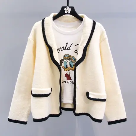 小香风翻领单排扣毛衣外套女秋冬2023新款宽松时尚高级感针织开衫图片