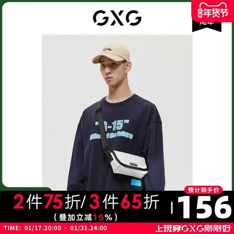 GXG男装 商场同款15周年系列藏青色情侣圆领卫衣 22年冬季新品图片
