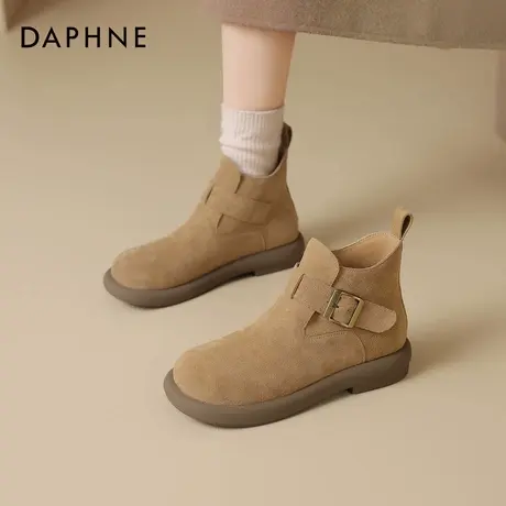 达芙妮真皮短靴女2025新款秋冬平底踝靴子女勃肯鞋冬季加绒马丁靴图片