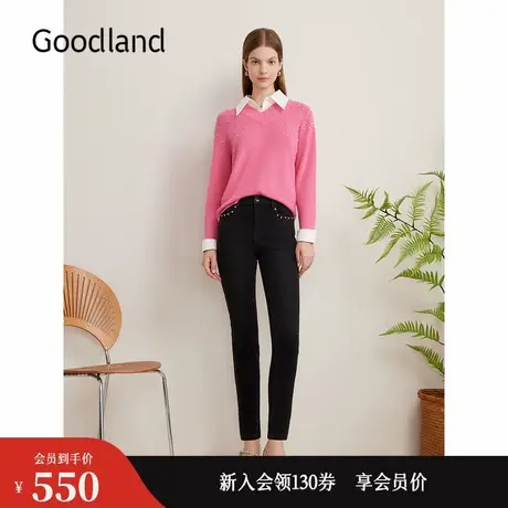Goodland美地2024秋季新款弹力星空锥形显瘦修身小脚牛仔裤图片