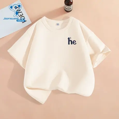 JU真维斯男童2025春季新款字母简约时尚百搭舒适流行圆领短袖T恤商品大图