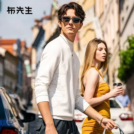MrBu布先生小高领上衣春秋新款几何印花简约男士t恤KT15776图片