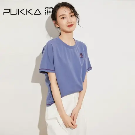 蒲PUKKA 商场同款女装纯棉t恤2023夏装新款宽松圆领体恤上衣女图片