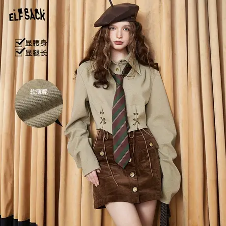 妖精的口袋美拉德短款衬衫外套女2023秋新款美式甜心小个子短外套图片