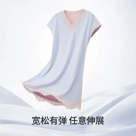 茜施尔冰丝棉睡裙女中长款无袖慵懒风v领蕾丝家居连衣裙夏季薄款S商品大图