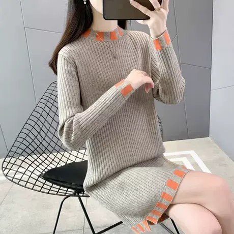 中长款针织毛衣裙女冬季2023年新款秋冬宽松女士连衣裙打底衫内搭图片