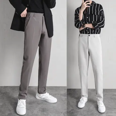 韩国网红气质锥形西装裤男直筒显瘦2023新款潮流学生小脚休闲长裤图片
