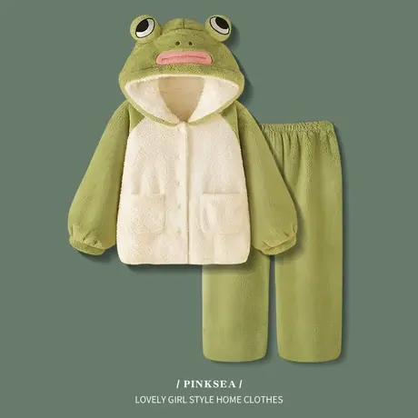 Pinksea睡衣冬季女可爱加厚珊瑚绒保暖套装2023年新款秋冬家居服商品大图