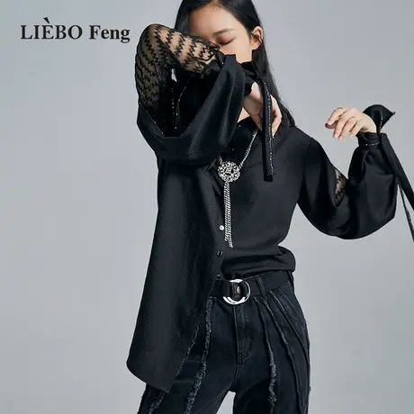 裂帛LIEBOFeng商场同款2023年夏新设计师款假两件链条刺绣衬衫女图片