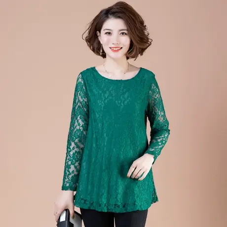 蕾丝衫女长袖秋冬装加肥加大码女装宽松加绒加厚妈妈装打底衫上衣商品大图