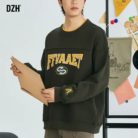 男生重磅刺绣圆领卫衣男春秋款加厚2023新款假两件上衣休闲打底衫商品大图