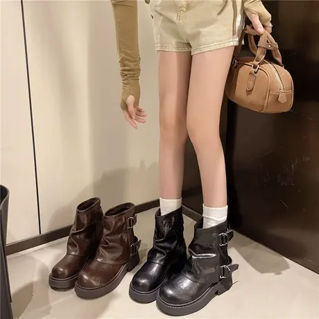 厚底气质短靴女2025新款秋季爆款英伦风粗跟马丁靴时尚百搭裤管靴商品大图
