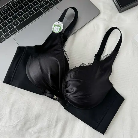 内衣女聚拢小胸平胸显大不空杯文胸套装收副乳上托防下垂胸罩黑色图片