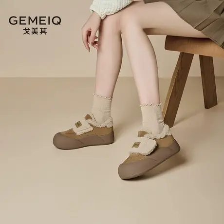 戈美其加绒保暖棉鞋女雪地靴2024春新款羊羔绒勃肯鞋毛毛鞋面包鞋商品大图