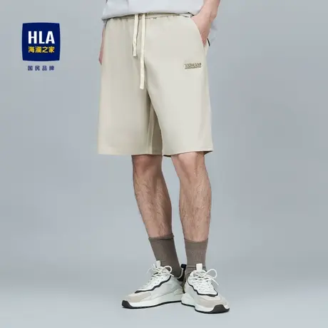 HLA/海澜之家抽绳休闲中裤夏季新款牙刷绣宽松五分卫裤短裤子男士商品大图