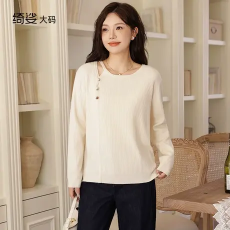 大码女装套头长袖上衣秋冬新款气质胖MM宽松显瘦毛衣打底衫女商品大图