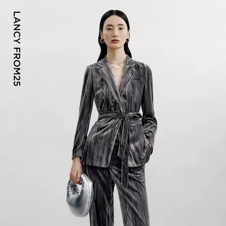 【流光盛宴】LANCY/朗姿2024秋季高端丝绒系带西装外套翻领西服女商品大图