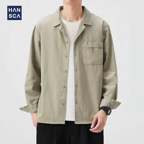 hansca工装纯棉衬衫男长袖2025新款休闲宽松简约时尚男秋外套衬衣图片