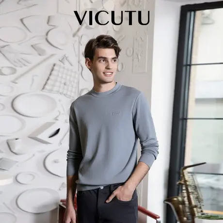 VICUTU威可多男长袖针织衫舒暖亲肤绵羊毛日常简约圆领休闲打底衫图片
