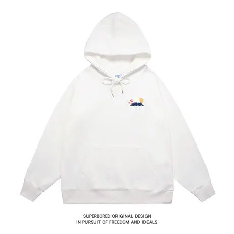 日系复古简约小山峰印花卫衣男连帽秋冬款宽松套头上衣休闲帽衫商品大图