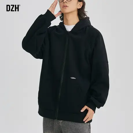 男士黑色重磅卫衣男春秋2023新款开衫连帽上衣服外套潮牌宽松男装商品大图