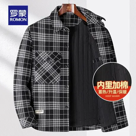 【加棉保暖】罗蒙男士时尚工装格子短款夹克2025秋冬新款加厚外套商品大图