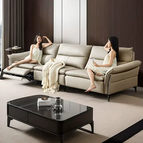 双虎现代轻奢真皮沙发客厅简约电动可调节直排零靠墙功能沙发908商品大图