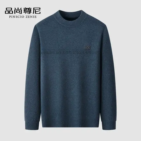 男士冬季加厚毛衣半高领简约条纹胸口小标针织衫线衣2023秋冬新款商品大图