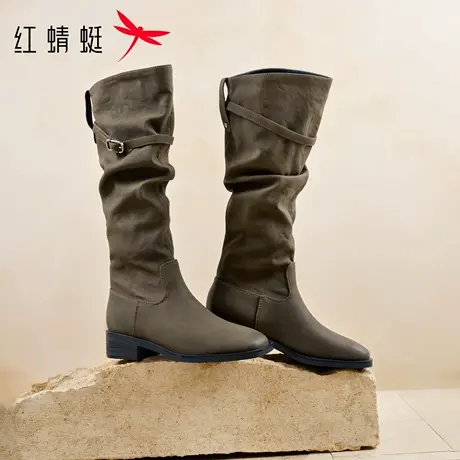 红蜻蜓弹力靴2025秋季新款女鞋不过膝长筒靴黑色瘦瘦靴西部靴单靴图片
