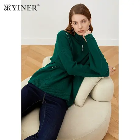 YINER音儿商场同款女装2021冬季新款钉珠羊毛针织衫套头商品大图