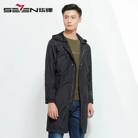 【清仓】柒牌男装风衣外套中长款连帽外套青年时尚休闲潮流大衣图片