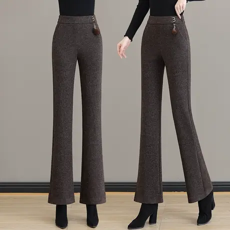 羊绒喇叭裤女秋冬季2023年新款女士羊毛呢高腰休闲加厚阔腿长裤图片