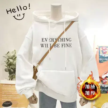 美式粉色连帽卫衣女秋冬2023新款爆款oversize慵懒风加绒加厚上衣商品大图