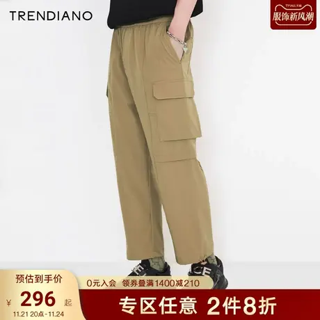 TRENDIANO潮牌官方男装裤子时尚多口袋抽绳工装长裤休闲裤九分裤商品大图