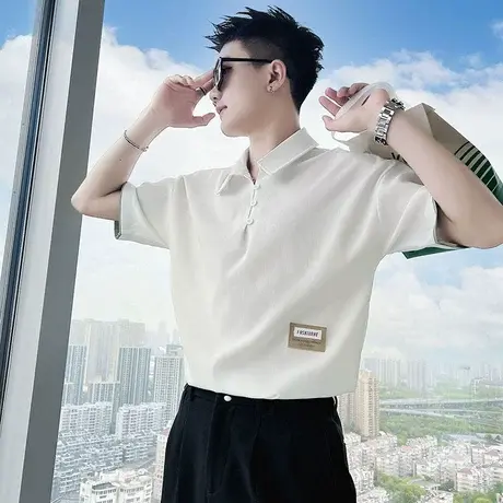 夏季短袖polo衫新款潮流休闲ins潮男国风设计感潮牌半截袖上衣t恤商品大图