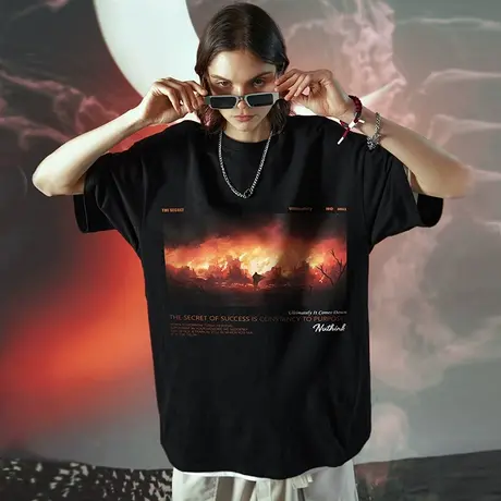 欧美高街ins潮牌小众设计短袖T恤男宽松大码oversize中性风夏装潮商品大图