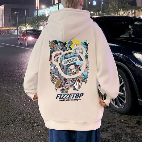 纯棉连帽卫衣男春秋季新款复古宽松卡通小熊外套休闲帽衫潮流上衣商品大图