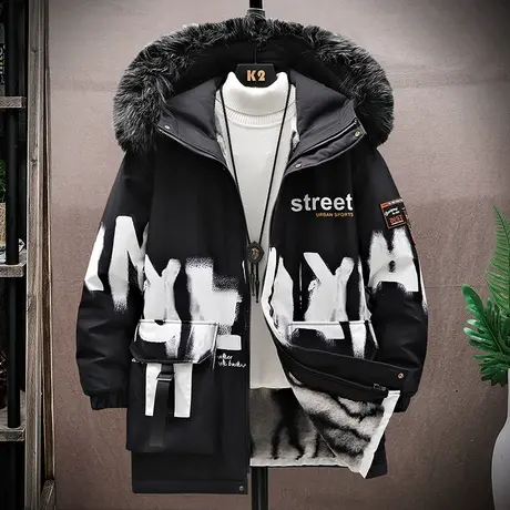 棉衣男冬季加绒加厚外套男士中长款夹克衫青少年初中生潮流防寒服图片