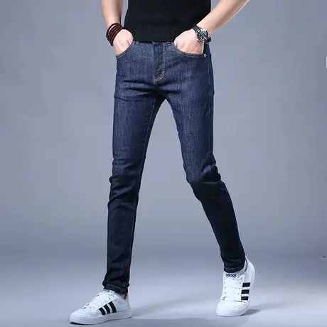 男士深蓝色牛仔裤男潮牌男款商务休闲长裤2023年秋冬修身小脚裤子商品大图